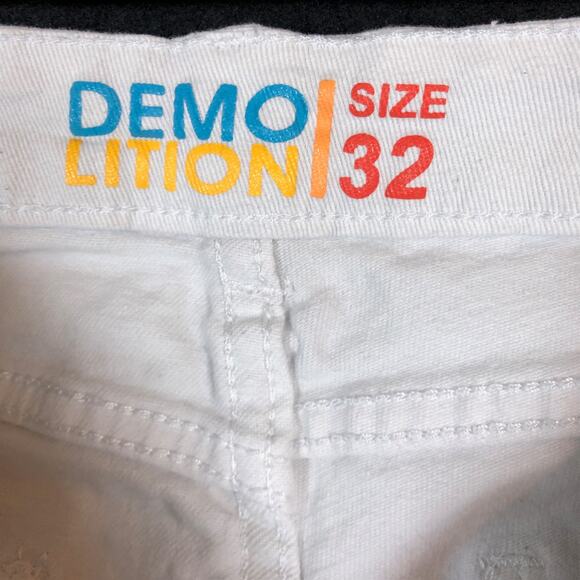 Demolition Mens Jeans White Moto Straight Distressed Premium Denim Y2K 32x30 - Picture 5 of 12